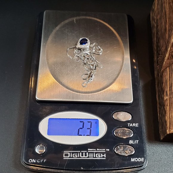 18 Inch 925 Sterling Silver Blue And Clear Sapphire Pendant Necklace - Picture 9 of 9